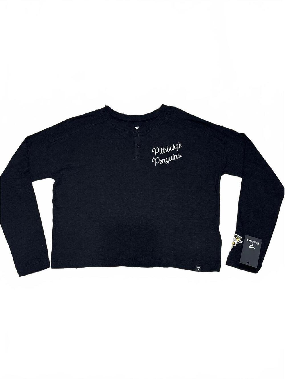 Fanatics Pittsburgh Penguins Black Long Sleeve Crop Top Shirt Medium